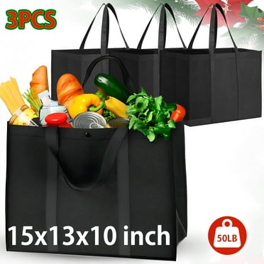 3 Pack Reusable Grocery Bags, Foldable Shopping Cart Bags, Washable Large Storage Reusable Bags, Grocery Tote Bag with Reinforced Handles & Thick Plastic Support Bottom