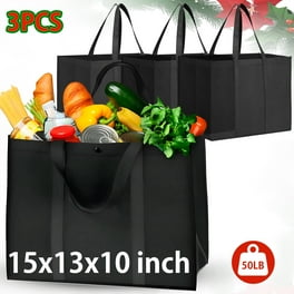 Black Reusable Grocery Bags 3 Pack Large Heavy Duty Holds 50 lbs with Reinforced Handles Walmart
