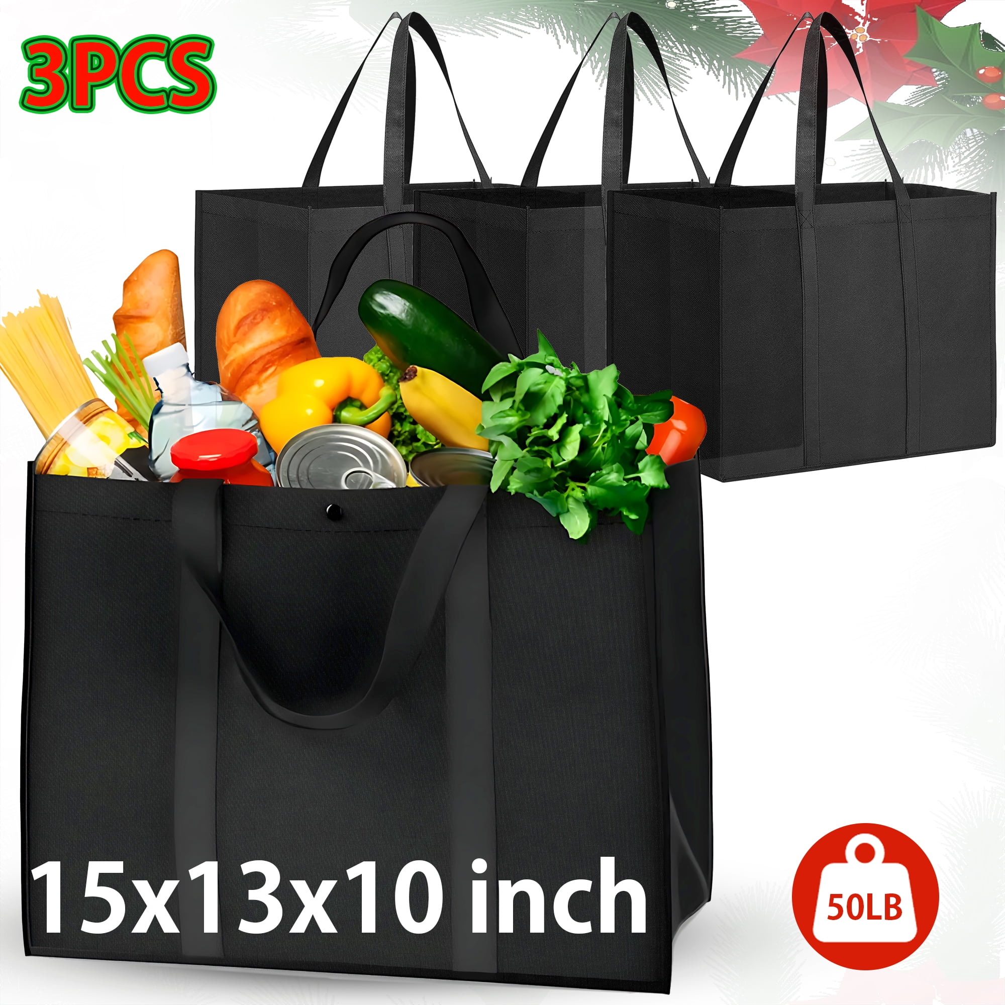 3 Pack Reusable Grocery Bags, Foldable Shopping Cart Bags, Washable Large  Storage Reusable Bags, Grocery Tote Bag with Reinforced Handles & Thick