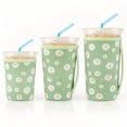thumbnail image 1 of 3 Pack Reusable Iced Coffee Sleeves for Iced Coffee Cups or Drinks Reusable Neoprene Insulated Sleeves for Hot and Cold Drinks(Green Daisy), 1 of 7