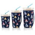 thumbnail image 1 of 3 Pack Reusable Iced Coffee Sleeves for Iced Coffee Cups or Drinks Reusable Neoprene Insulated Sleeves for Hot and Cold Drinks(Sailboat), 1 of 7