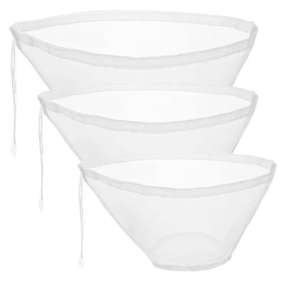 3-Pack Reusable Nylon Nut Milk Bags, Fine Mesh Bowl-Shaped Food Strainer Bags with Drawstring, Cheesecloth Alternative for Almond Milk, Soy Milk, Juice, Tea, Yogurt, Cheese Making and Kitchen Food Fi