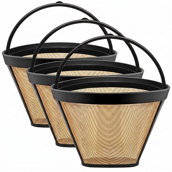3 Pack Reusable Permanent Cone Coffee Filters 10-14 Cup, Stainless Steel Mesh, BPA Free, Fits Cuisinart & Ninja Coffee Makers, Dishwasher Safe