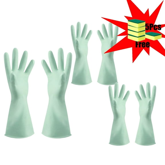 3-Pack Reusable Rubber Dishwashing Gloves - Latex Cleaning Gloves for Kitchen, Bathroom, and Household Chores - Extra Large Size