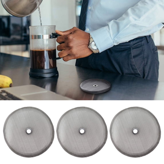 3-Pack Reusable Stainless Steel French Press Filters - Replacement Mesh Screen for 8-Cup/34oz/1000ml Coffee and Tea Makers - Silver