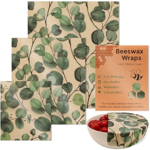 3-Pack Reusable Wax Food Wraps for Fruit and Vegetables, 2024 New Product, Food-Resistant Paper Sheets, Plastic, Biodegradable, and Recyclable,