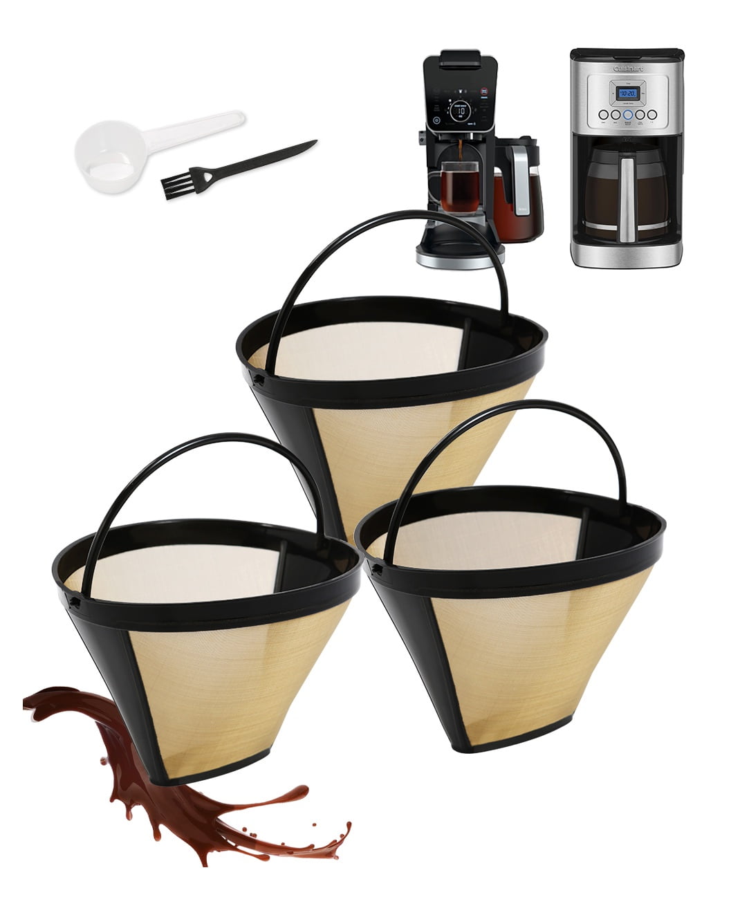3 Pack Reusable coffee filters for cuisinart ninja coffee filter Gold