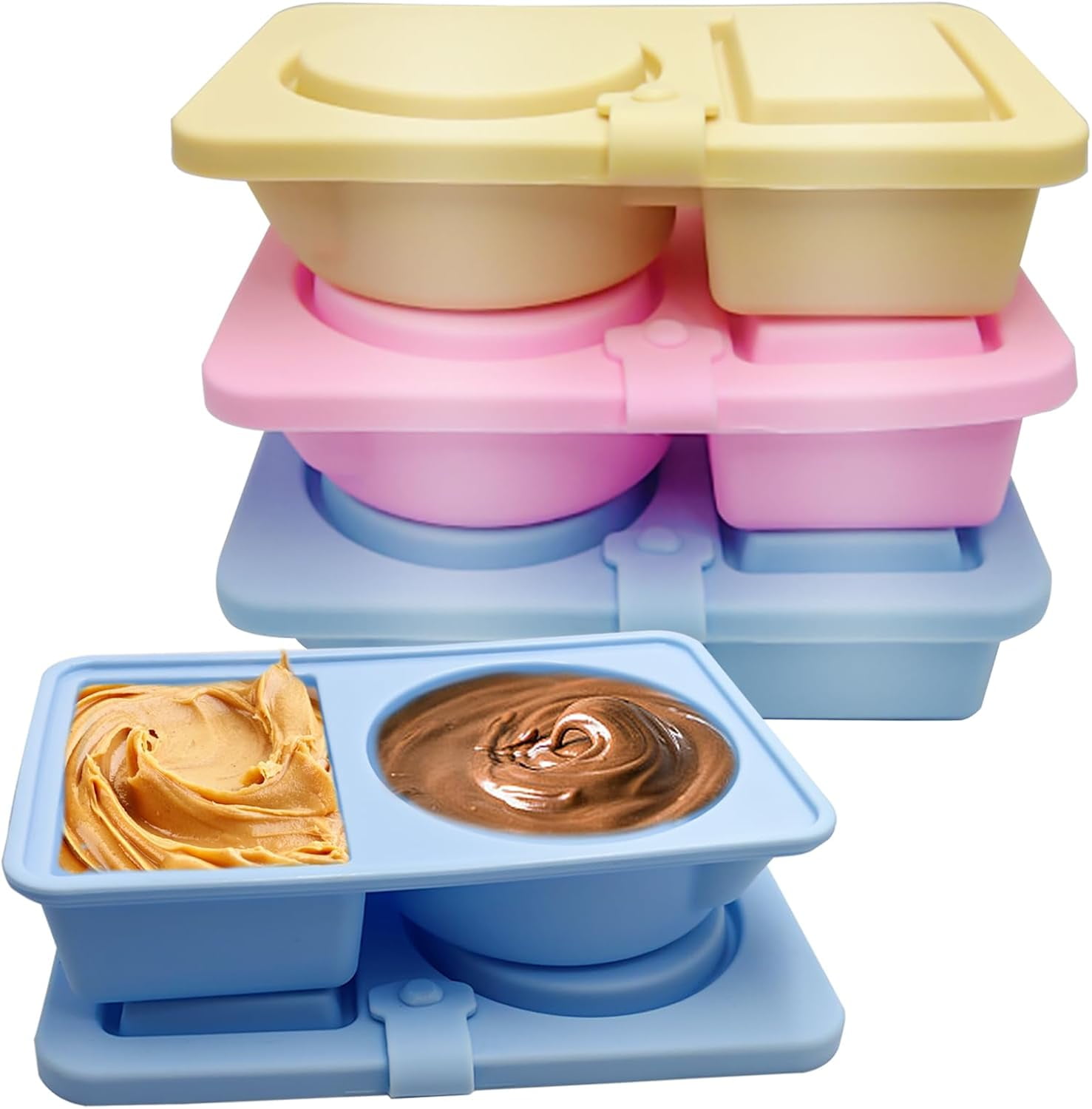 3 Pack Reuseable Silicone Snack Containers with Lids, Double ...