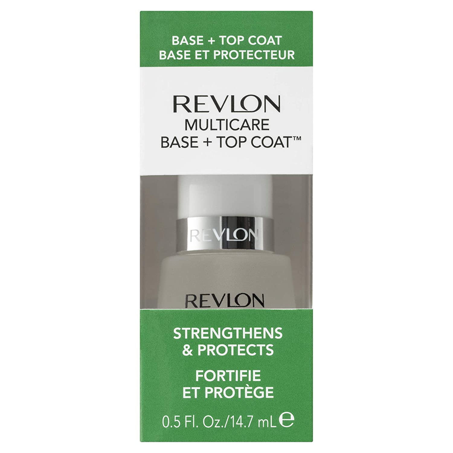 3 Pack Revlon Multicare Base + Top Coat, 2 in 1 Nail Strengthener and Top Coat for Glossy Shine Finish, 0.5 oz