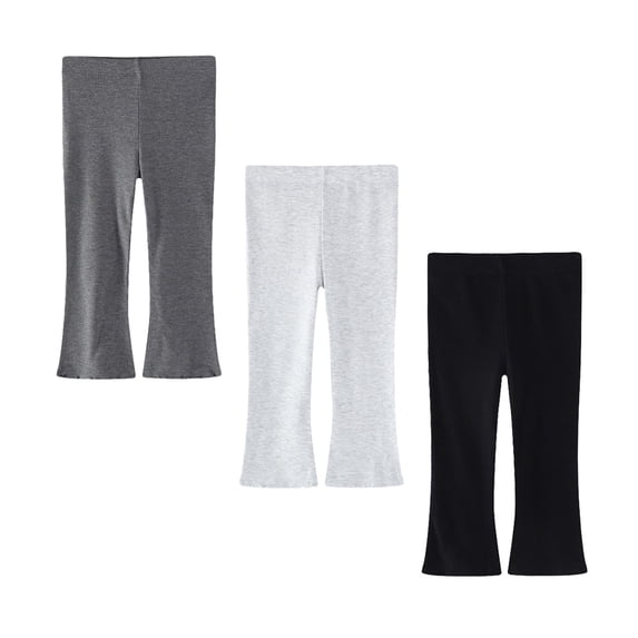 3-Pack Ribbed Cotton Flare Pants for Baby and Toddler Girls, Bell Bottom Leggings with Ruffle Accent, Gentle on Skin and Easy to Mix and Match