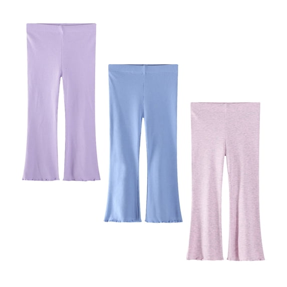 3-Pack Ribbed Cotton Flare Pants for Baby and Toddler Girls, Bell Bottom Leggings with Ruffle Accent, Gentle on Skin and Easy to Mix and Match