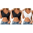 thumbnail image 1 of 3-Pack Ribbed Tank Tops for Women Built in Bra Cropped Spaghetti Strap Sleeveless V Neck Racerback Fitted Tee Athletic Workout Casual Basic Top, 1 of 8