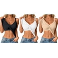 thumbnail image 1 of 3-Pack Ribbed Tank Tops for Women Built in Bra Cropped Spaghetti Strap Sleeveless V Neck Racerback Fitted Tee Athletic Workout Casual Basic Top, 1 of 8