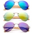 thumbnail image 1 of 3 Pack Rimless Aviator Fashion Sunglasses for Men for Women, Bamboo Temple, 1 of 2