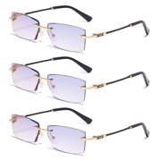 3 Pack Rimless Mens Tinted Reading Glasses Blue Light Blocking Rectangle Readers