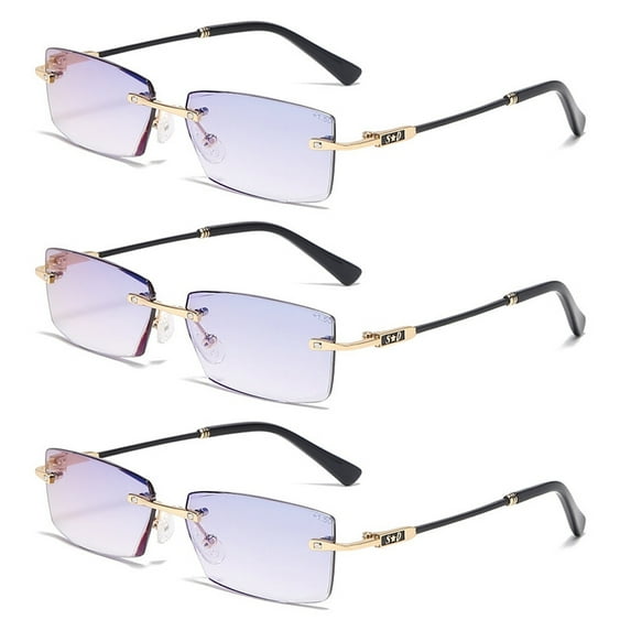 3 Pack Rimless Mens Tinted Reading Glasses Blue Light Blocking Rectangle Readers