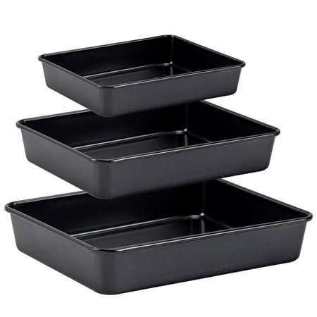 3-Pack Roasting Pan Set, Nonstick Baking Tray Set, Rectangular Bakeware for Oven, Non-Toxic Coating and Durable Quality, 8.6/10.8/12.5-Inch