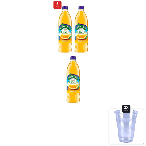 3 Pack | Robinsons Orange Nas 1L & 3x Disposable Cup