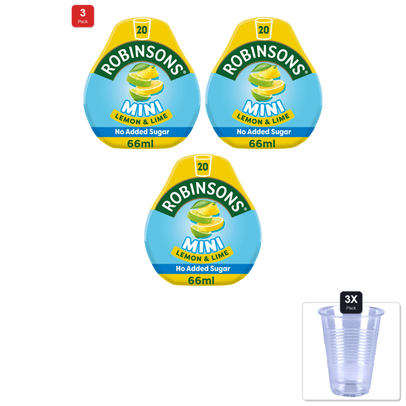 3 Pack | Robinsons Squashd Lemon & Lime 66Ml & 3x Disposable Cup