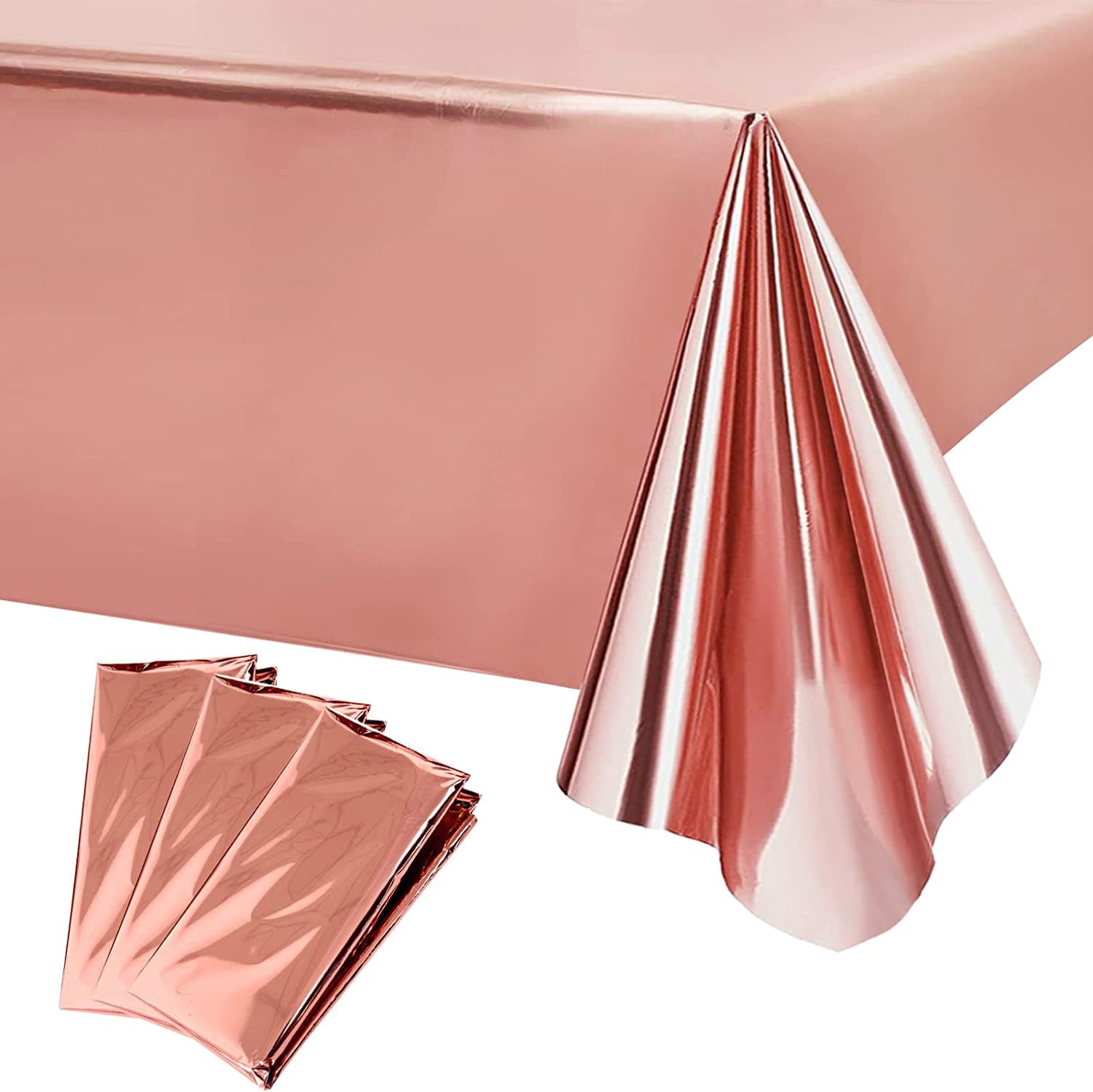 OQOQ Gradient Dots Plastic Tablecloth – 3-Pack Rose Gold Disposable Table Cover For Birthdays, Showers & Parties