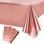 3 Pack Rose Gold Foil Party Tablecloths 54 x 108 Inch, Disposable Rectangle Table Cover for Birthday, Wedding, New Year, Valentine's Day, Party Supplies