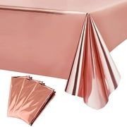 3 Pack Rose Gold Plastic Tablecloth, Rectangle Foil Table Cover for Birthday Wedding Valentine's Day Anniversary Baby Shower Party Supplies Decorations, 53" x 108"