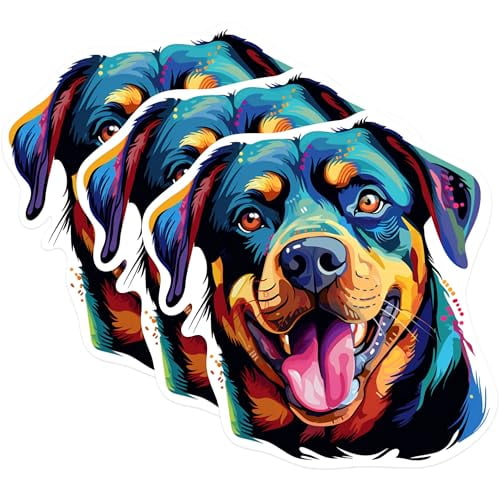 (3 Pack) Rottweiler Dog Decals - Colorful Dog Art - Laptop Decal - 3 Inches On Longest Side - Easy Peel & Apply - Made in USA - 3MCS0810