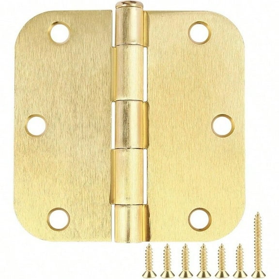 3 Pack Round Door Hinges 31/2 x 3.5 inch 5/8 Radius Brushed Brass 3 Inch Satin Gold House Interior Hinge for Bed/Living/Guest/Pantry/Storage/Study/Work Room Doors Heavy Duty Iron Hardware Kit