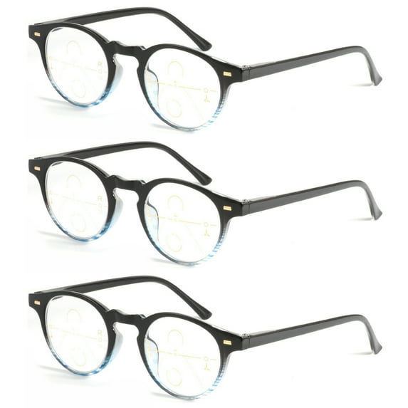 3 Pack Round Multi-Focus Progressive Reading Glasses Filter Blue Light Readers