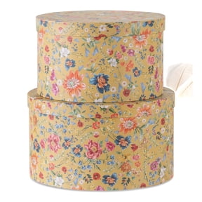 3Pack Round Nesting Hat Storage Boxes with Lids, Cardboard Boho Floral Print Stackable Decor Containers for Keepsakes