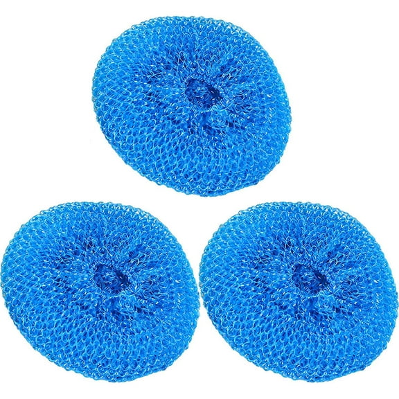 3 Pack Round Plastic Dish Scrubbers, 3.15 Inch Non-Scratch Mesh Scouring Pads, Gentle Cookware Cleaning Tools, Non-Abrasive Scourers for Non-Stick Pans and Coated Tableware Stain Removal,Blue