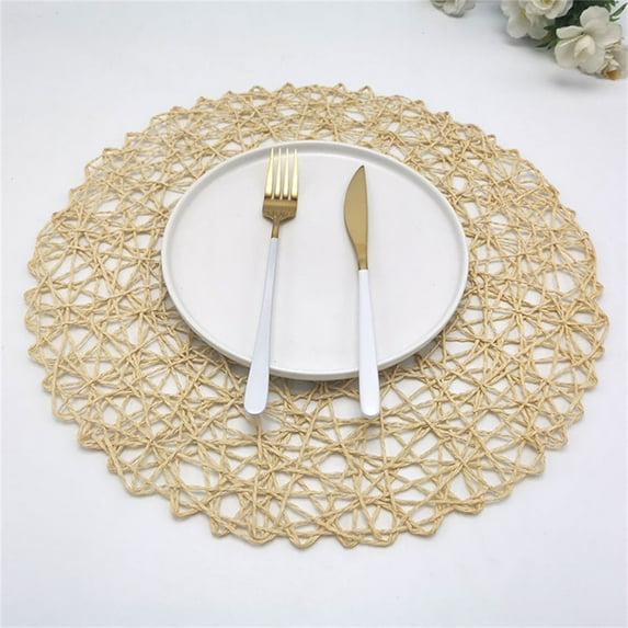 3 Pack Round Woven Placemats, Plate Chargers Natural Wicker Placemats Water Hyacinth Straw Braided Tablemats Rattan Tablemats Rustic Weave Placemats for Dining Table