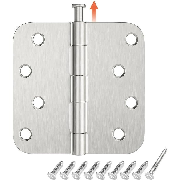3 Pack Rounded Door Hinges 4 Inch with 5/8'' Radius Corner, Satin