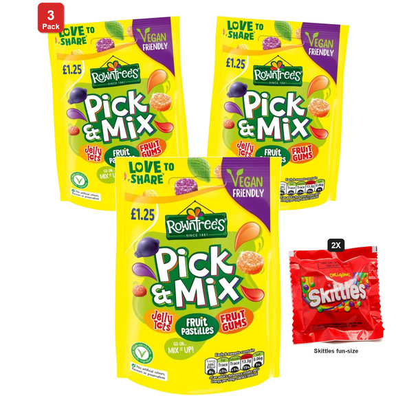 3 Pack | Rowntrees Pick and Mix 10 Bags x 120 g Each, with 2 Skittles Fun Size