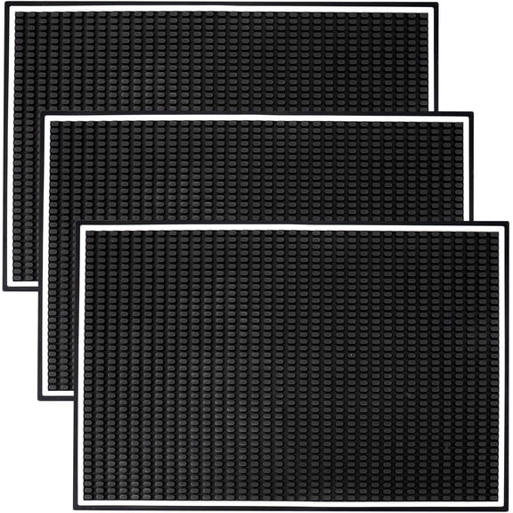 3 Pack Rubber Bar Mat for Countertop 18 x 12 Inch, 0.4 Inch Thicken Rubber Bar Service Mat, Non Slip Cocktail Drink Spill Mats for Bartender Bar Home, Dish Drying Mat for Kitchen