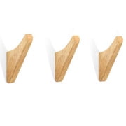 3 Pack Rubber Wood Curved Wall Hooks Decorative Wooden Wall Mount Pegs Hooks
