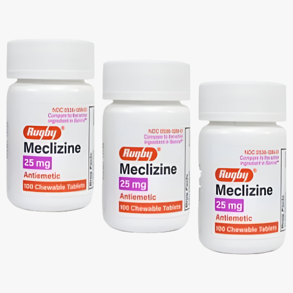 3 Pack Rugby Meclizine 25mg Chewables Tablets 100 Count Each For Most
