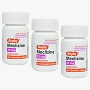 3 Pack - Rugby Meclizine 25mg Chewables Tablets 100 Count Each For Most Forms of Travel Sickness