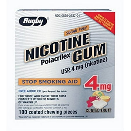 3 Pack Rugby Nicotine Polacrilex Gum 4 mg Sugar Free, Coated Fruit 100 Pieces Ea