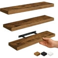 thumbnail image 1 of 3 Pack Rustic Brown Floating Shelves, 24" W x 7.9" D x 1.5" H, Holds Up to 38 Lbs, for Living Room, Bedroom, Bathroom, Kitchen, Office, Storage, Display, with Invisible Brackets Wall Shelves, 1 of 15