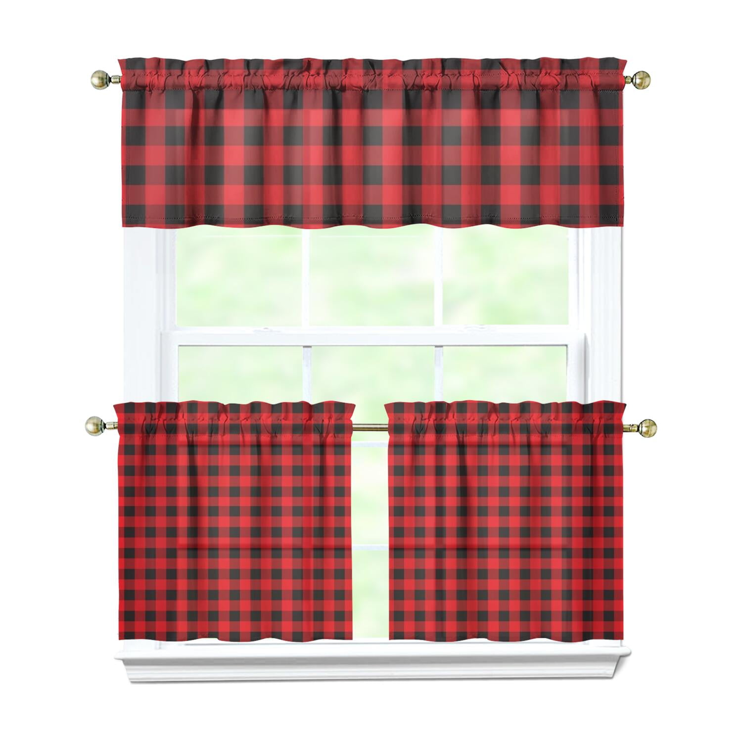 3 Pack Rustic Farmhouse Plaid Kitchen Curtains - Checkered Valance ...