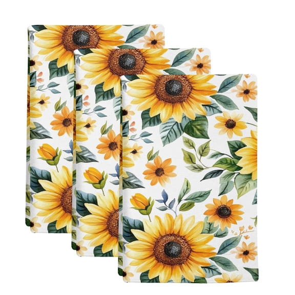 3 Pack Rustic Sunflower Kitchen Towels Floral Leaf Farmhouse Decorative Dish Towel Sets Absorbent Quick Dry Hand Cloths Tea Towels for Cooking Baking Farmhouse Gifts 18x28in
