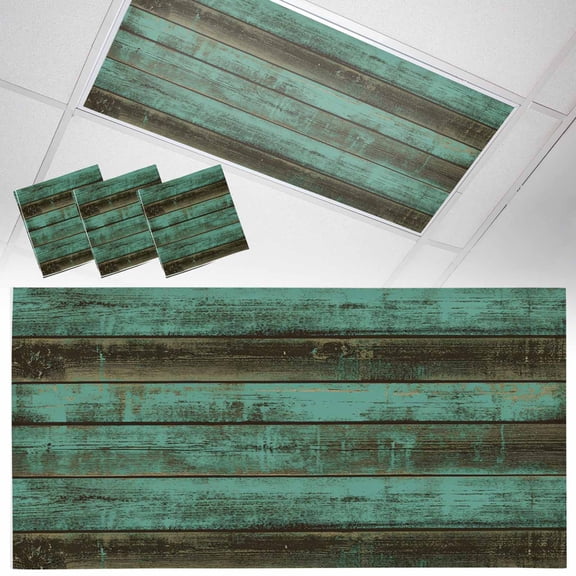 3 Pack Rustic Wooden Fluorescent Light Covers for Ceiling Lights Retro Farmhouse Country Turquoise Plank Magnetic Ceiling Light Covers Overhead Light Filters for Office Classroom Home