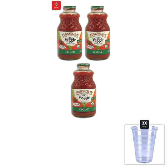 3 Pack | Rw Knudsen, Organic Very Veggie Juice, 32Oz & 3x Disposable Cup
