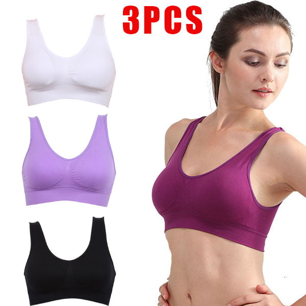 3 Pack S-3XL Plus Size Sports Bras Seamless Comfortable Workout Yoga Bra  with Removable Pads for Women 