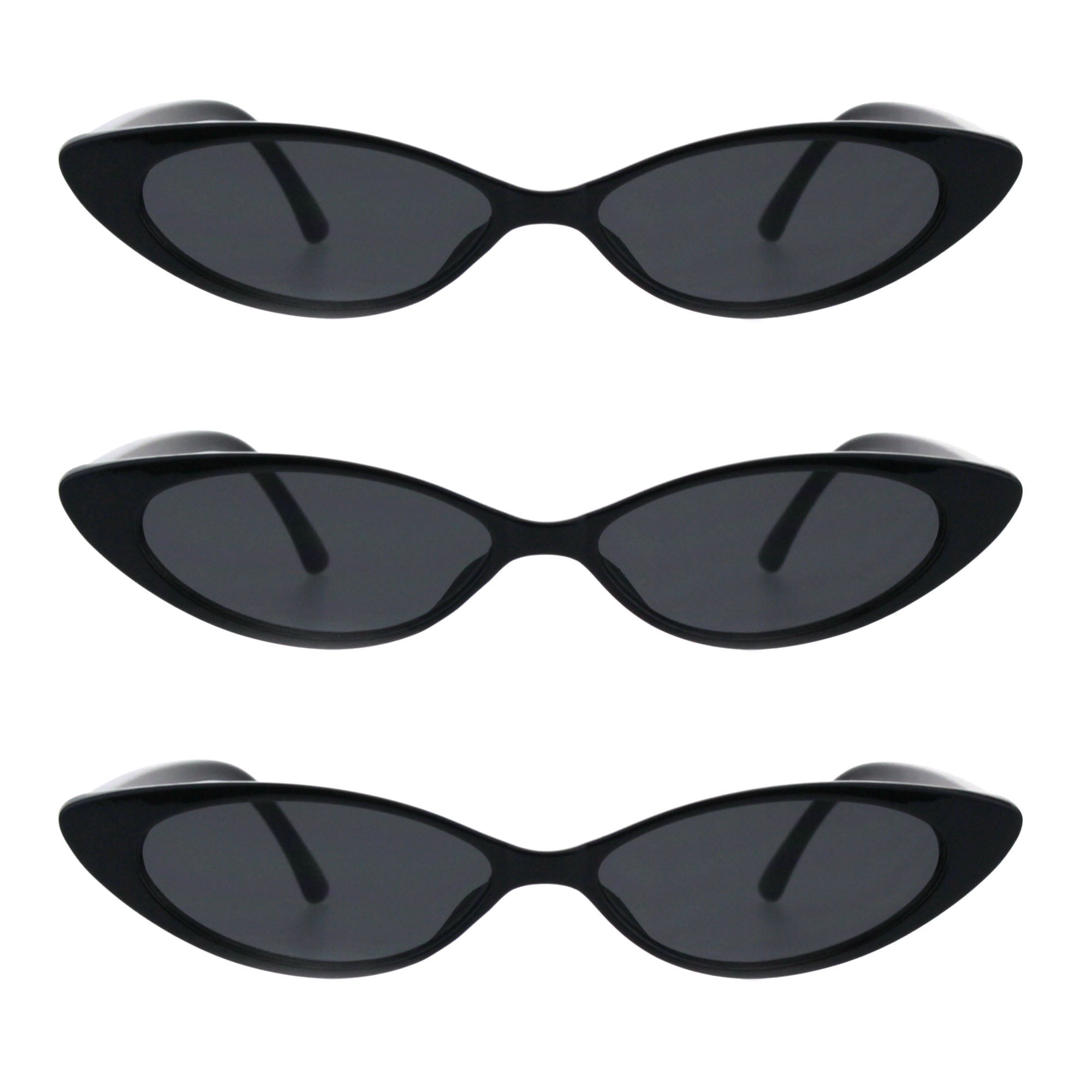 (3-Pack) SA106 by SA106 Narrow Thin Cat Eye Plastic Gothic Retro Sunglasses Black