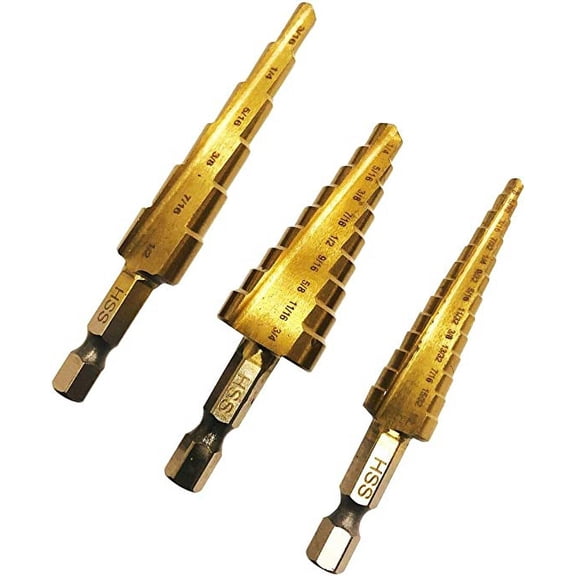 3-Pack SAE HSS Step Drill Bits (1/4" Quick Change)