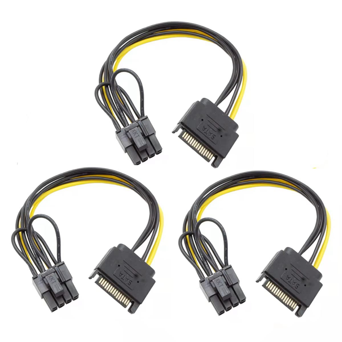 3 Pack SATA Power Adapter 8 Inch 15 Pin Male to 8 Pin Female Connector