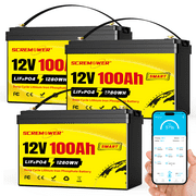 3 Pack SCREMOWER 12V 100AH LiFePO4 Lithium Battery, Deep Cycles 100A BMS for RV,Golf Cart,Camping,Solar,Trolling Motor(36v 100Ah)