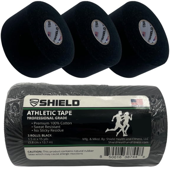 3-Pack SHIELD Athletic Tape 1.5 Inches x 15 Yards - Made in USA (Black)